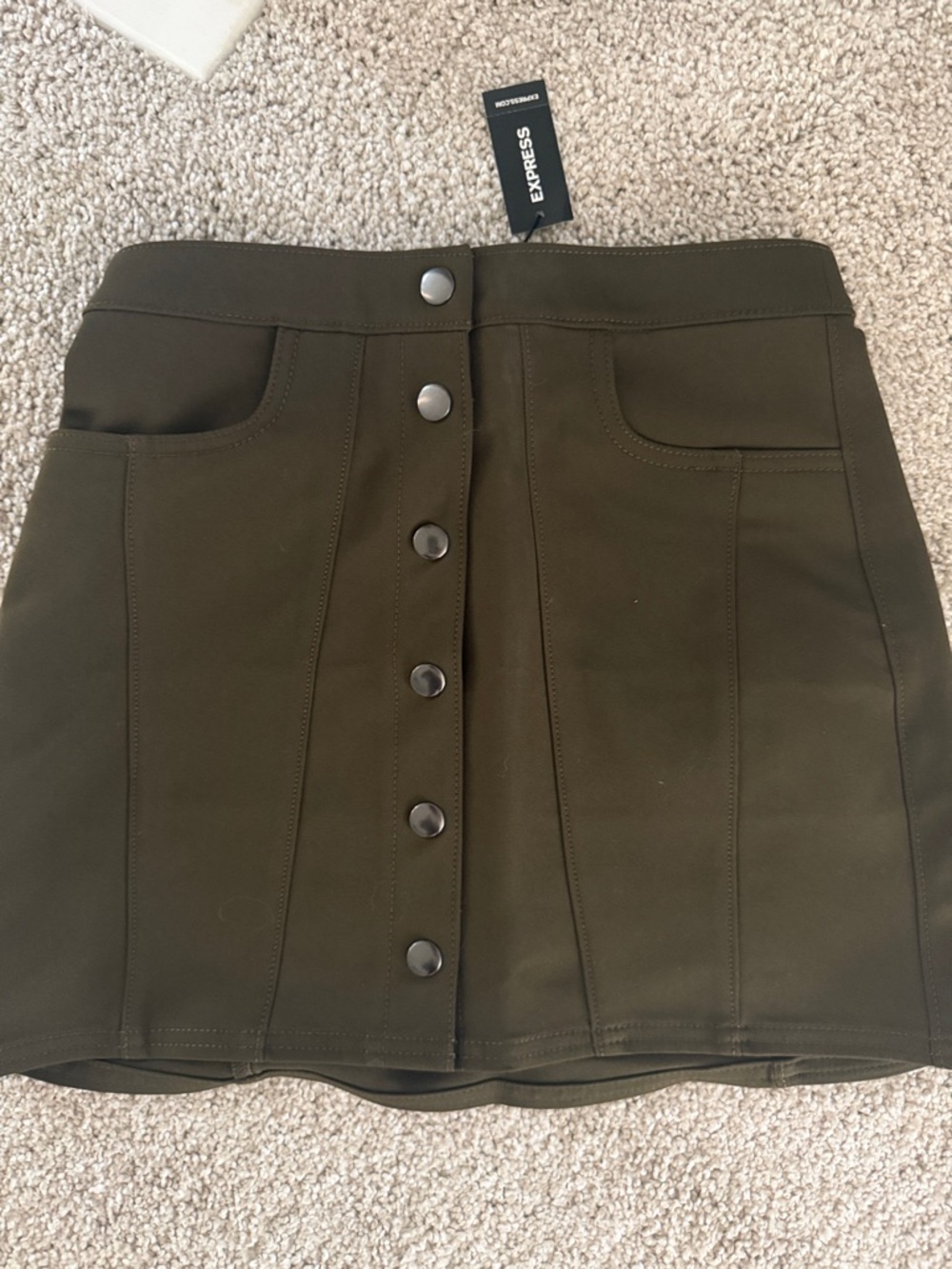 Express Olive Green Button-Front Mini Skirt